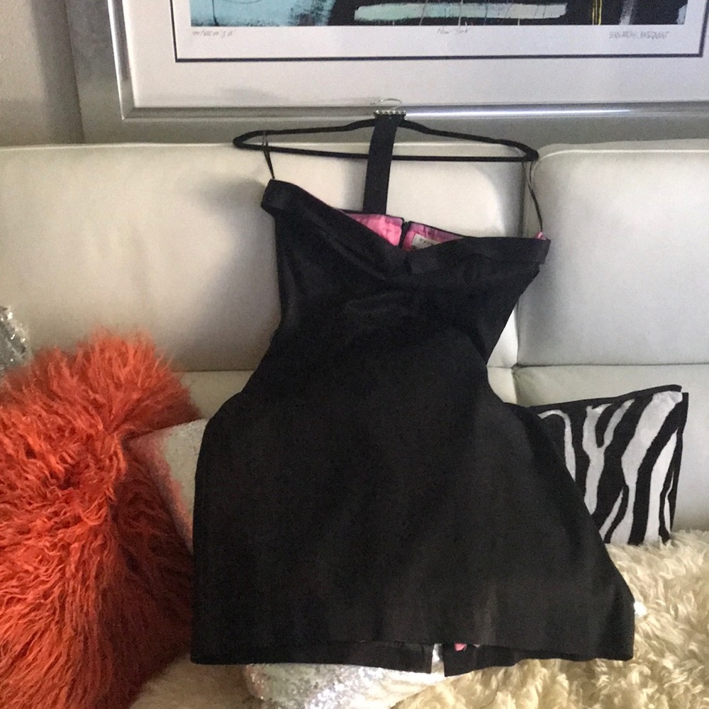 Sexy little black dress with hot pink lining with lace at the bottom